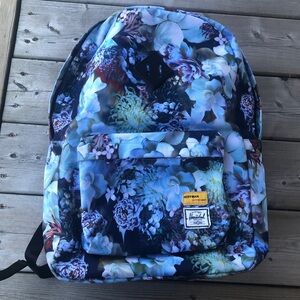 Herschel Hoffman Winter Floral Printed Blue Hydrangea Backpack Collab Pack Bag